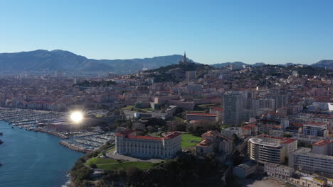 Beautiful-Marseille-Aix-university-aerial-sunny-day-Notre-Dame-de-la-Garde